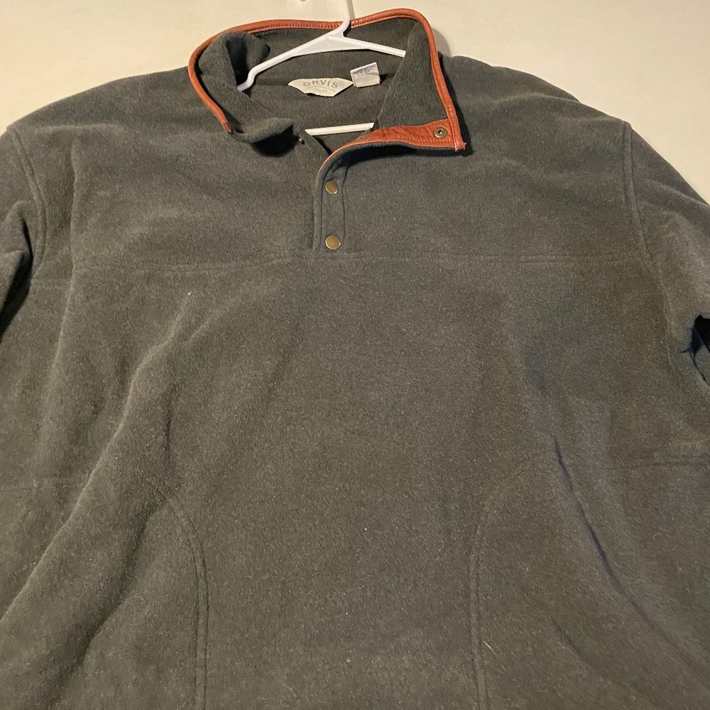 Orvis Fleece Snap Placket Pullover - Size XXL, Gray/Black/Brown